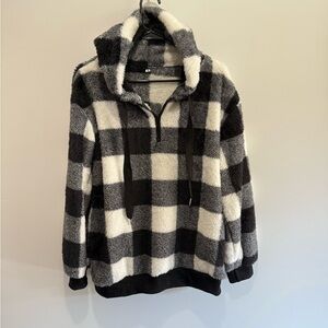 Cozy Black and White Plaid Sweater